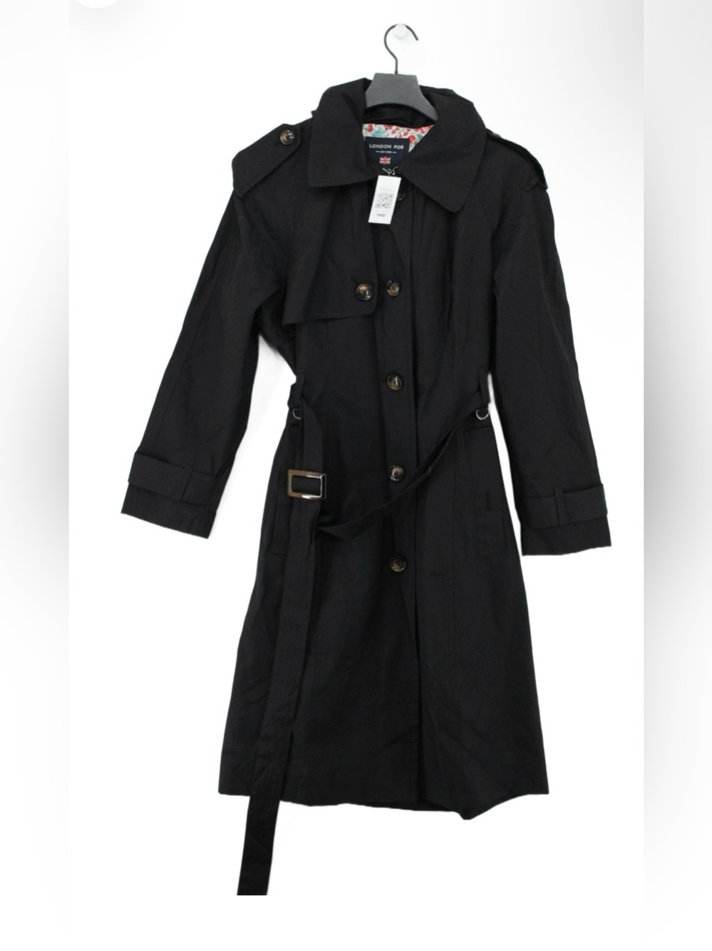 🌸NWT🌸 London Fog Women's Black Trench Coat Floral Lining Large